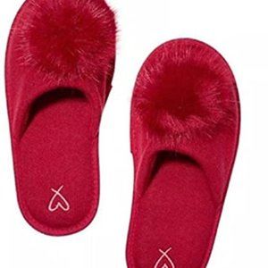 Victoria's Secret Pom Pom Slipper Red Slides NEW NTW